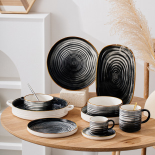 Customized Ceramic Kiln Baking Tray Soup Bowl Coffee Cup Butterfly Hotel Tableware Set European and American Cross-Border Export Wholesale