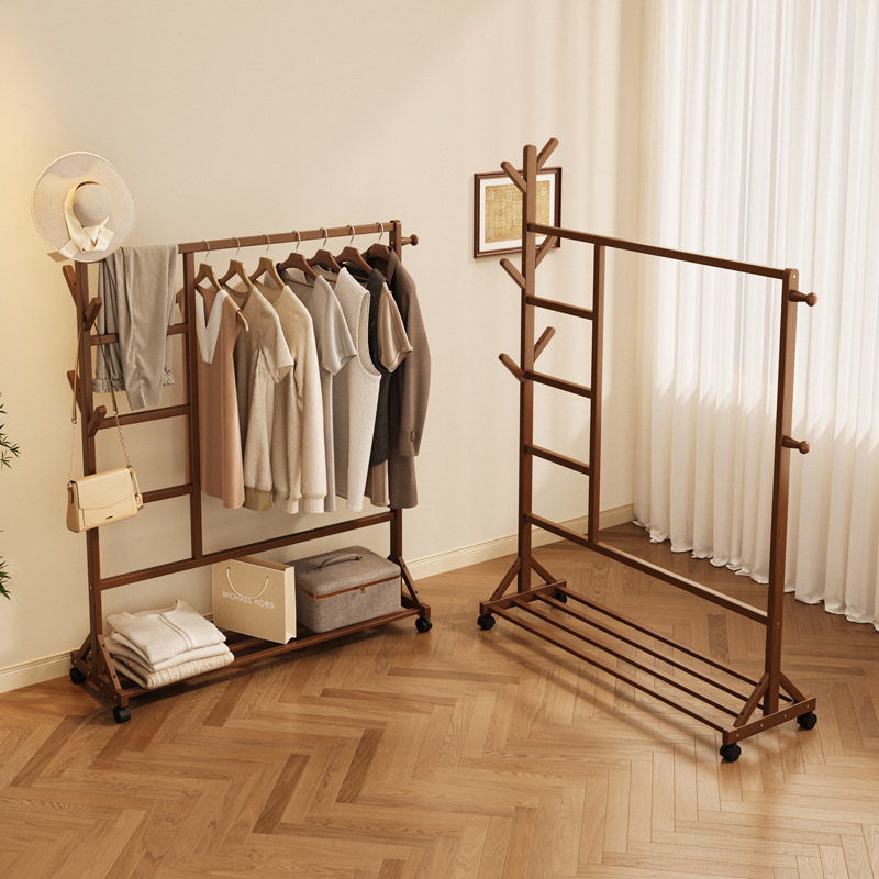 Piso percha dormitorio alquiler casa ropa percha móvil sala de estar de madera maciza percha simple perchero
