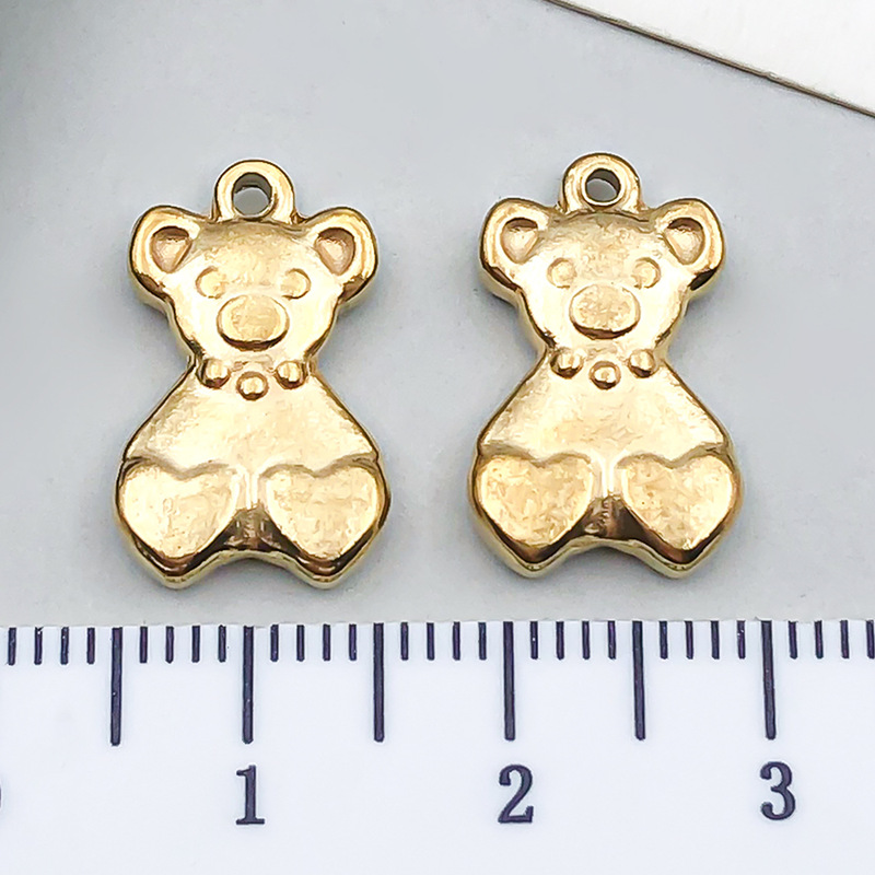 不锈钢diy饰品配件卡通系列金色小熊立体手链项链钥匙扣吊坠挂件|undefined