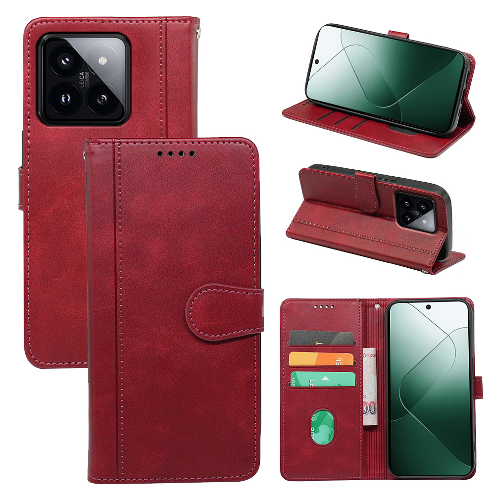 适用红米Note14pro手机皮套Redmi12小牛皮翻盖圆扣Note13手机皮套