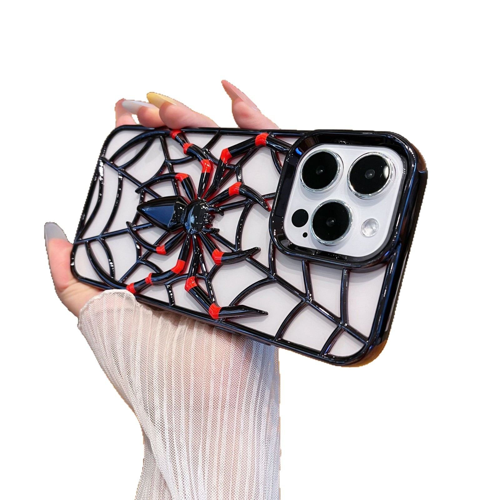 Funda de Teléfono con Diseño de Araña Tridimensional, Electrochapada, Compatible con Apple 17 Pro Max, iPhone 13, Anti-caídas, para Comercio Exterior