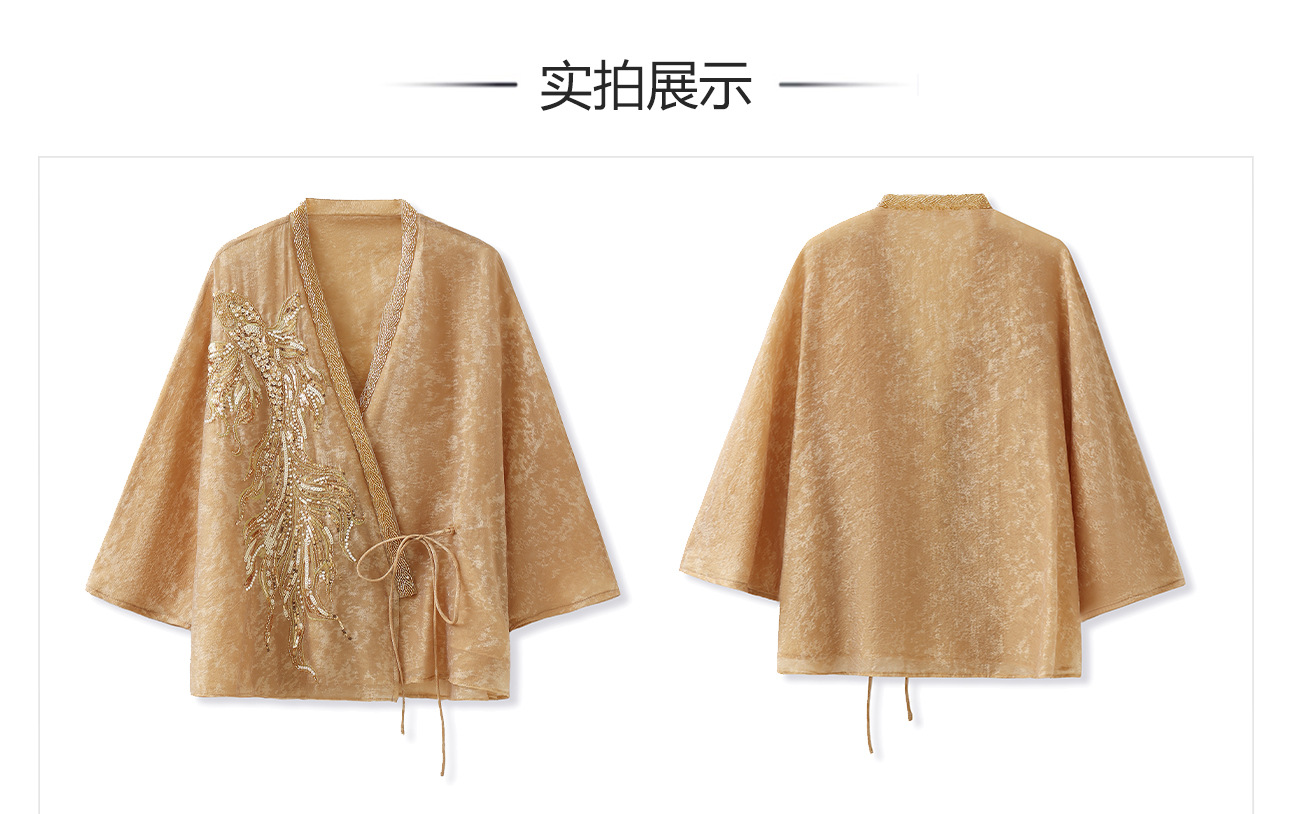 Áo dáng rộng kiểu mới thiết kế cao cấp thêu đính cườm ánh sáng, chất liệu rayon — Màu vàng chi tiết 20