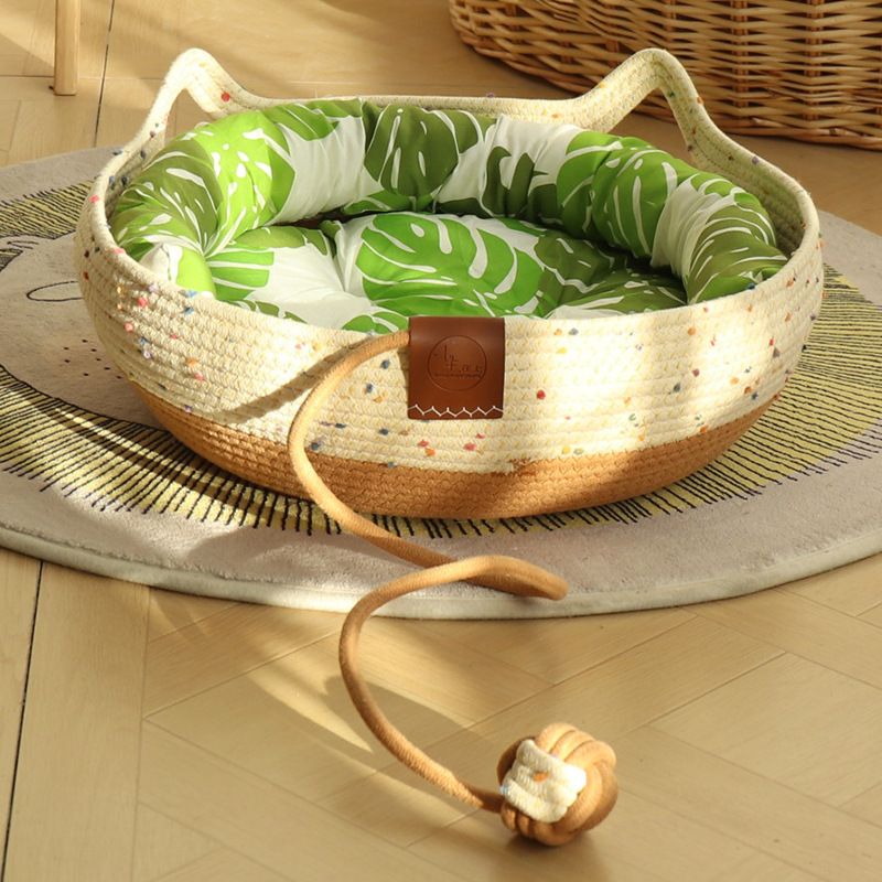 Yuanbao 다채로운 폼폼 갈색 장난감 공 + 녹색 면 패드 + 녹색 베개