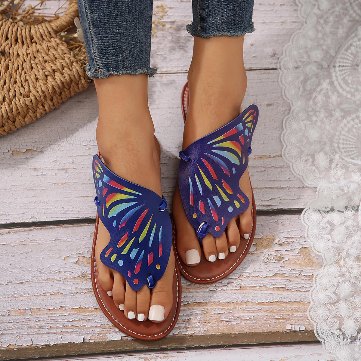 Women's Casual Ethnic Style Butterfly Open Toe Flip Flops display picture 9
