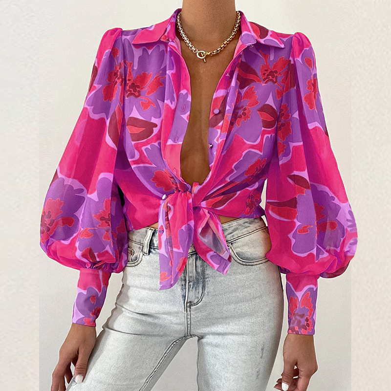 Women's Blouse Long Sleeve Blouses Printing Sexy Color Block display picture 2