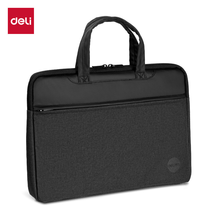 Deli nuevo maletín de conferencia de gran capacidad barra de tracción portátil trasera con archivo de tres colores bolsa de computadora negro 63755