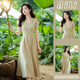 2025 New Super Good-looking Simple and Generous French Elegant Beautiful Green V-neck dress Summer Long Dress for Children