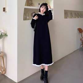 抖音天猫质量秋冬装长款针织裙女宽松过膝半高领百搭毛衣裙ins潮