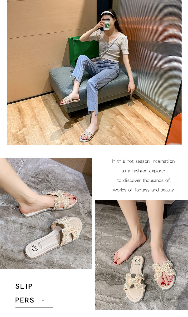 Influenceur Style fée sandales été nouvelles femmes coréennes semelle souple H une forme perlée en Stock_voghion.com