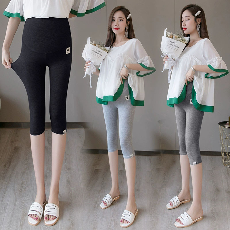 Maternity Pants Summer Plus Size Maternity Leggings High Waist Thin Kitten Cropped Pants Slim Stretch Maternity Belly Support Pants