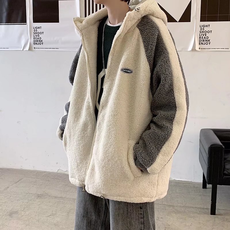 Invierno ins engrosada ropa de algodón caliente de los hombres de estilo coreano de moda suelta Cordero felpa Hong Kong estilo pareja costura abrigo