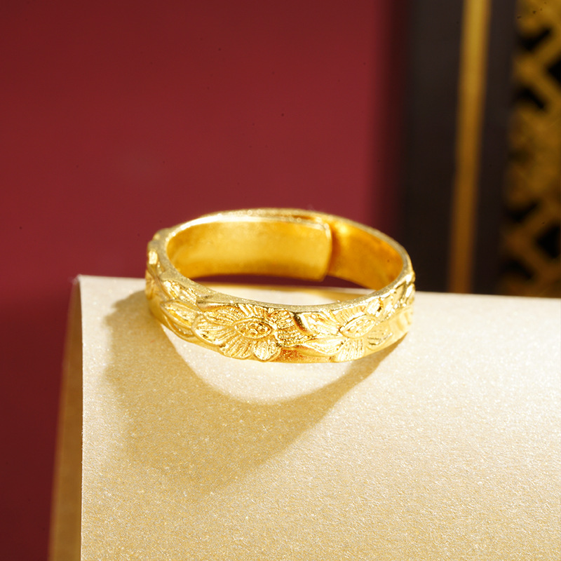 Anillo de rosa de rosa de oro chino de viento ajustable anillo de arte antiguo fábrica de flores talladas directamente