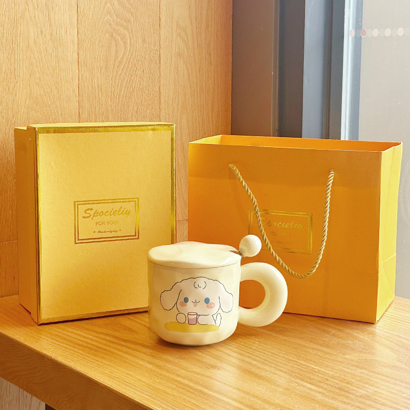 Taza de cerámica diversión desayuno taza Linda taza hogar taza de beber taza de oficina chica regalo con tapa cuchara