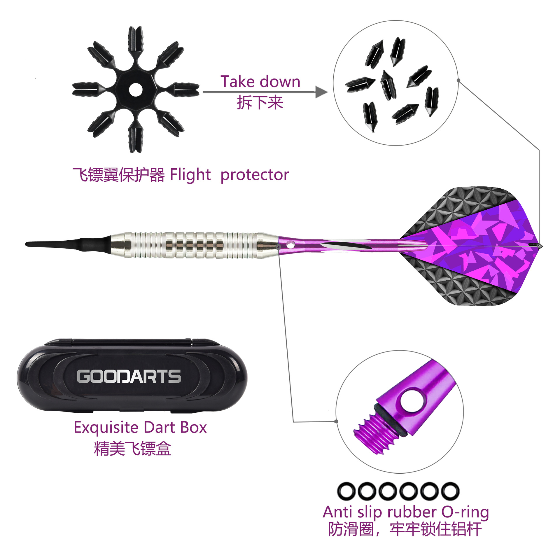 GOODARTS púrpura brillante cristal 18g suave dardos traje plástico electrónico dardo aguja fábrica entrega transfronteriza