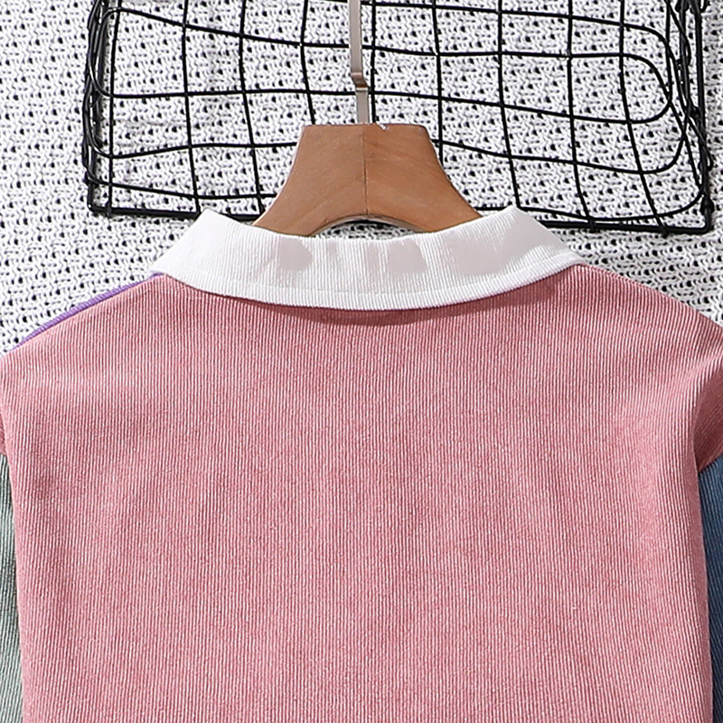 Mädchen Set Mit Color Blocked Langarmjacke Und Arbeitshose_voghion.com