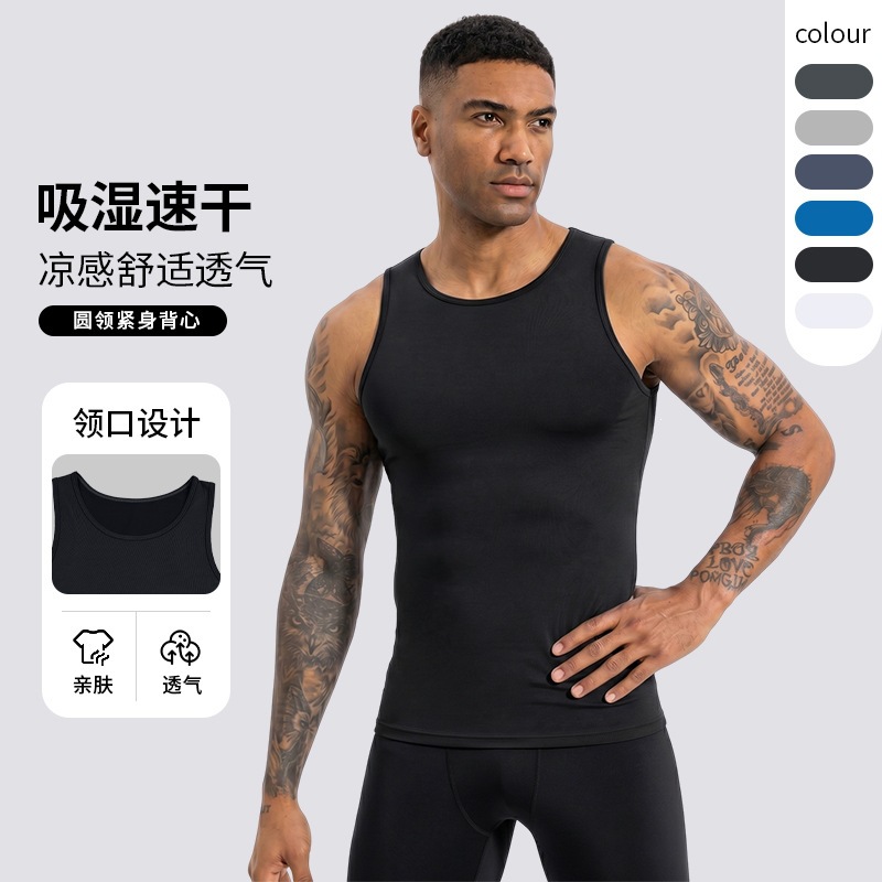 Cross-border export quick-drying sports tank top for men, thin and breathable, sweat-wicking, basketball training jersey, fitness t-shirt
