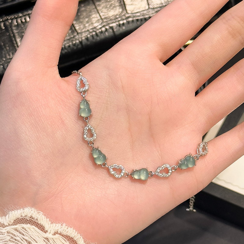 Nueva calabaza china plata esterlina s925 pulsera mujer agua azul natural jade material peligroso estilo de marea nacional retro exquisito estilo hueco