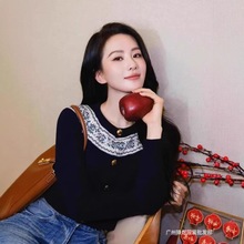南油女装刘诗诗章若楠同款CE家提花针织衫气质休闲毛衣开衫外套