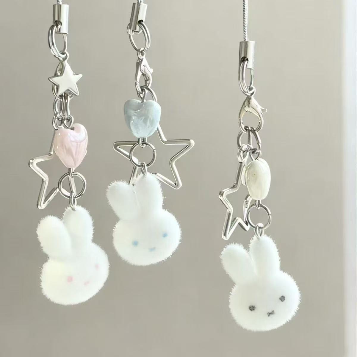 Cute flojo Miffy conejo cadena de teléfono móvil diy beaded chica bolso pericardial libro de tarjetas colgante llavero regalo amigo