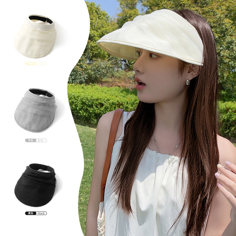 2025 新しいメッシュ帽子プリーツ黒中空トップ日焼け止め帽子女性の夏の日焼け止めサンハット旅行日よけ帽子|undefined