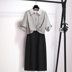 黒のサスペンダードレスと日焼け止めテンセルシャツブラウス女性のための 2025 夏の新しい気質ツーピーススーツ