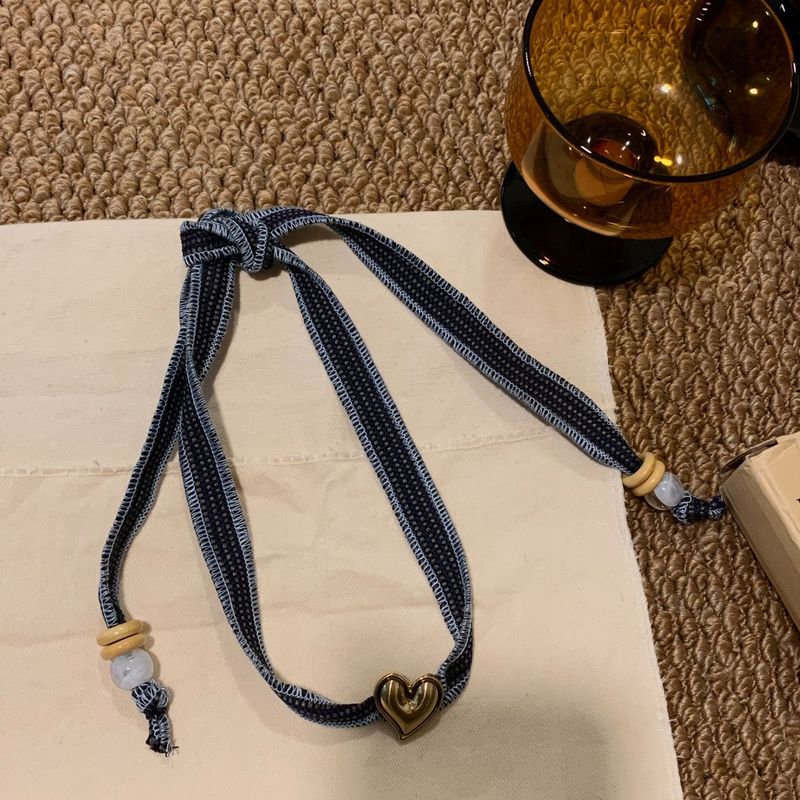 超可爱格子小马爱心吊坠布艺项链女复古可调节串珠毛衣链挂脖百搭|undefined