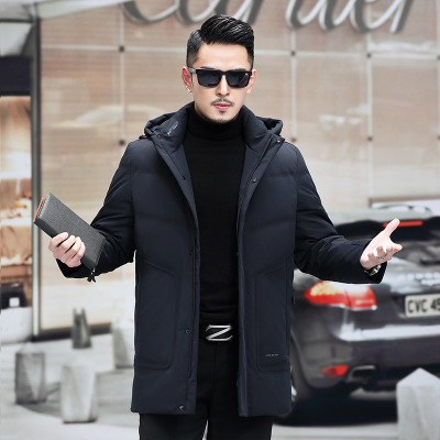 man Antibacterial Down Jackets business affairs Mid length version middle age dad . keep warm thickening Cold proof coat