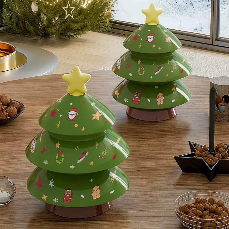 跨境客厅糖果盒多层可爱圣诞树创意圣诞节装饰品高颜值桌面果盘