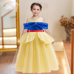 Amazon Wish New Snow White Mesh Splicing Long Dress Performance Evening Gown Wedding Dress