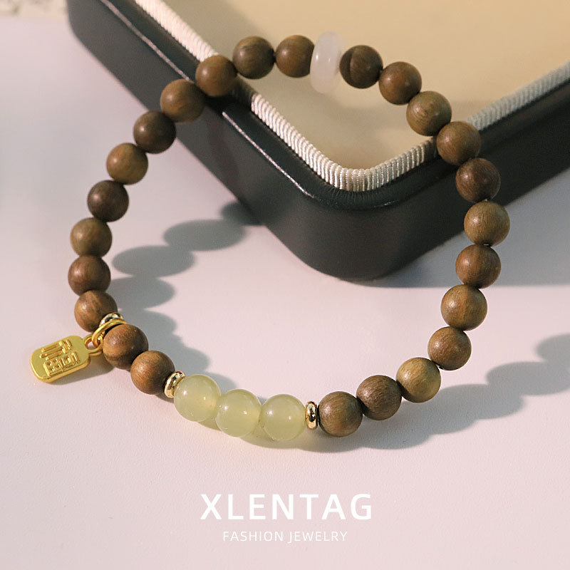 Pulseras de madera de sándalo verde originales retro y Tian jade atraer dinero y transferencia de moda universal pulseras de alta calidad joyas