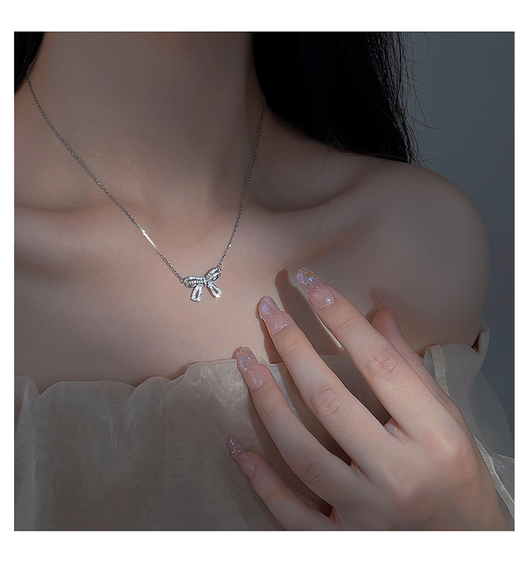 925 Sterling Silver Pendant Material 925 Sterling Silver Bow Knot Pendant Necklace