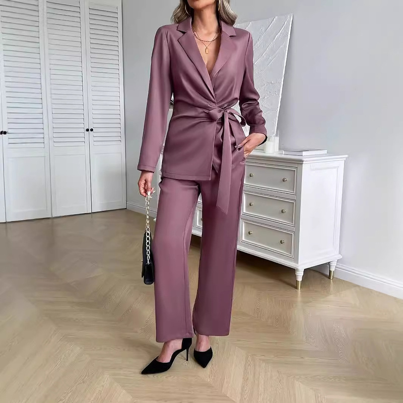 アマゾンクロスボーダー秋スーツ欧米の対外貿易のウエストは小さいスーツのファッションのレジャーの職業の女性の2つのセットを持ちます。|undefined