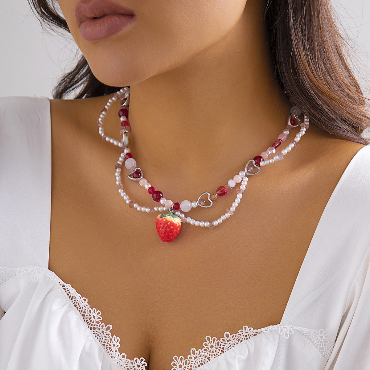 Jewelry Spicy Girl Beaded Crowd Y2K Love Artificial Pearl Cross Choker Necklace_voghion.com