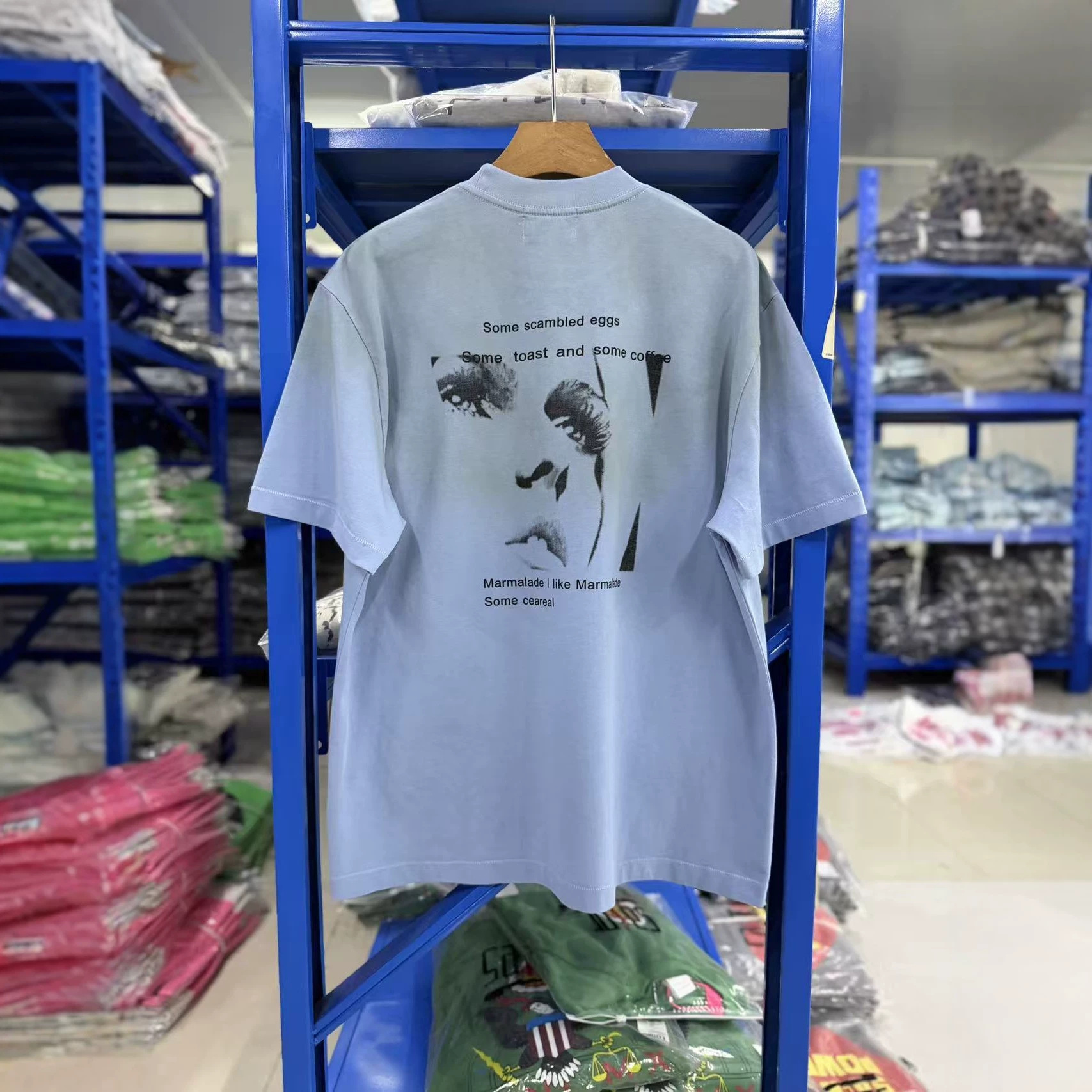 ENFANTS RICHES DEPRIMES FW26“艾伦的早餐蓝色水洗做旧短袖T恤