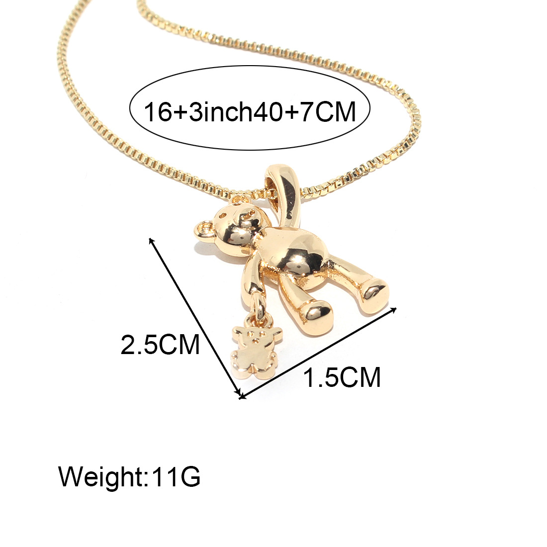 Fashion simple womenu0027s creative heart-shaped bear pendant copper gold-plated necklace
