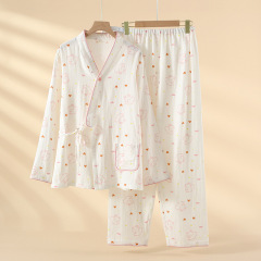 新商品の純綿ガーゼかわいいテディ月子服セット春秋夏の薄手妊婦産後授乳パジャマカバー