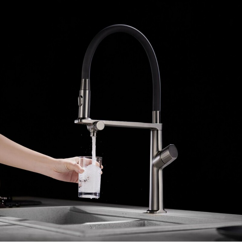 Cross-Border Water Purification Sink Pull-Out Kitchen Faucet, Hot and Cold, Gun Gray, for Washing Vegetables and Dishes, Rotating and Extendable Faucet