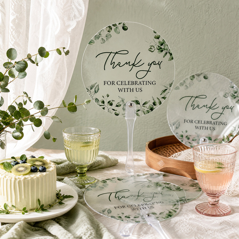20-Pack Thank You Single-Sided Printed Semi-Transparent Plastic Fans Wedding Photo Props Party Decorations