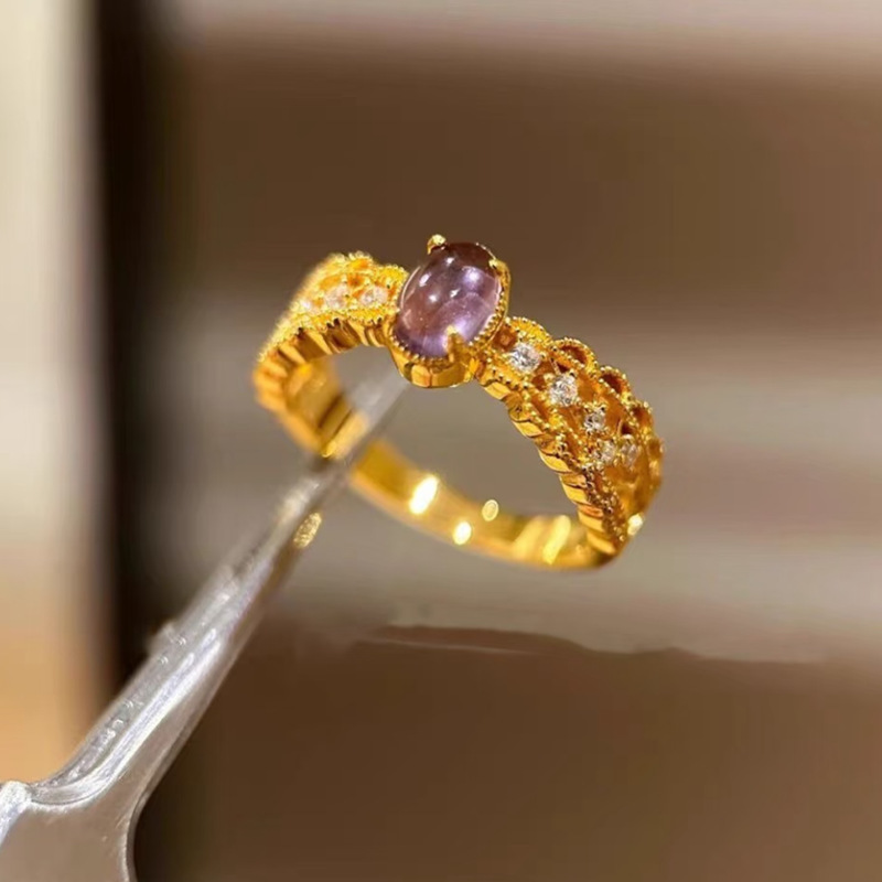 Luoxisi ジュエリー S925 スターリングシルバー 5*7 バイオレットリング女性のレースリング中世宮殿スタイルハイエンドライブブロードキャスト|undefined
