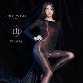 源头性感马油亮连体丝袜透明超薄情趣丝滑诱惑开裆连体全身衣代发