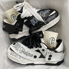 新款鴛鴦鞋國潮小眾復古情侶滑板鞋時尚百搭休閒運動鞋可拆卸鞋子
