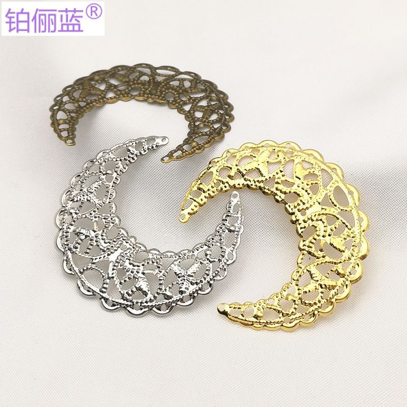 diy handmade material 43 * 38mm metal iron crescent moon flower ancient style bridal hairpin hair accessories