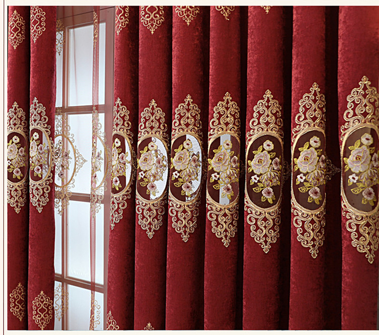 casamento vermelho bordado rosas oco alta janela cortinas francês janelas