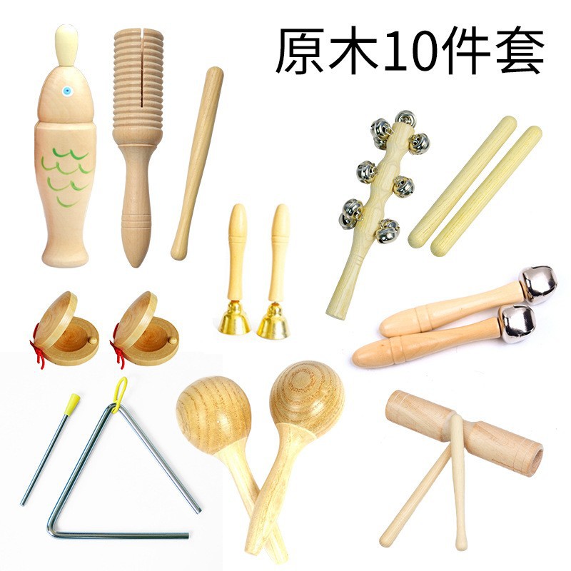 Kindergarten orff instrumento de percusión traje de registro juguete material didáctico tablero de sonido martillo de arena campana tambor triángulo hierro doble tubo de sonido