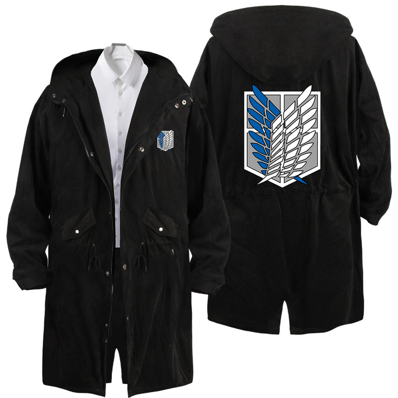 Attack on Titan Mid-Length Windbreaker Ellen Soldier Long Three-Piece Anime Sweatshirt Jacket Spring & Fall Two-Dimensional Outer Clothes