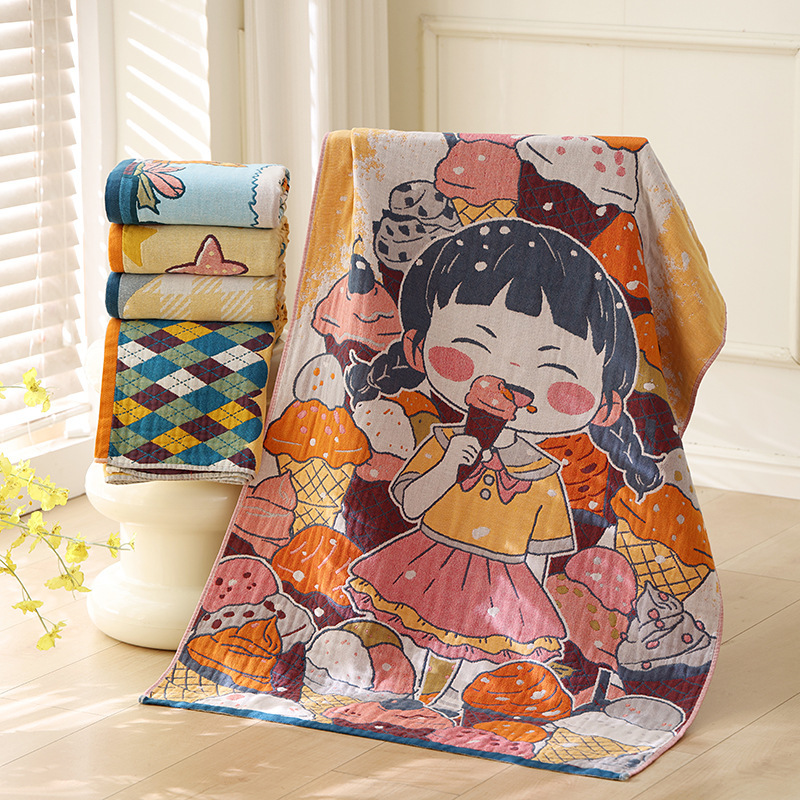 Wholesale cotton cartoon thickened bath towel, soft and absorbent, large household towel for men and women, adult bath wrap, can be shipped on behalf of customers Wholesale cotton cartoon thickened bath towel, soft and absorbent, large household towel for men and women, adult bath wrap, can be shipped on behalf of customers