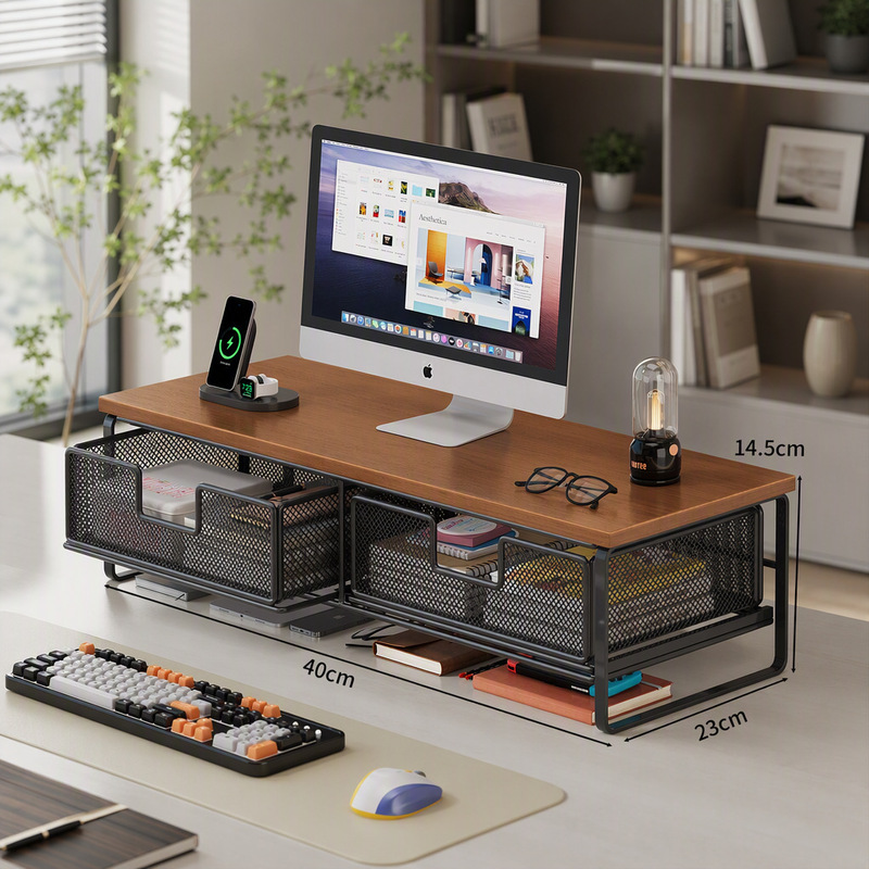 Computer height-adjustable stand for desktop monitors with drawer, computer riser, office desk storage rack Computer height-adjustable stand for desktop monitors with drawer, computer riser, office desk storage rack