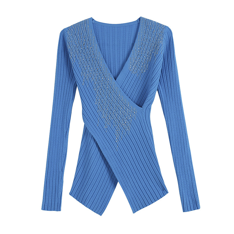 스웨터 사용자 정의 2023 불규칙한 핫 다이아몬드 디자인 니트 바닥 스웨터 가을, 겨울 다목적 서양식 풀오버 긴 소매