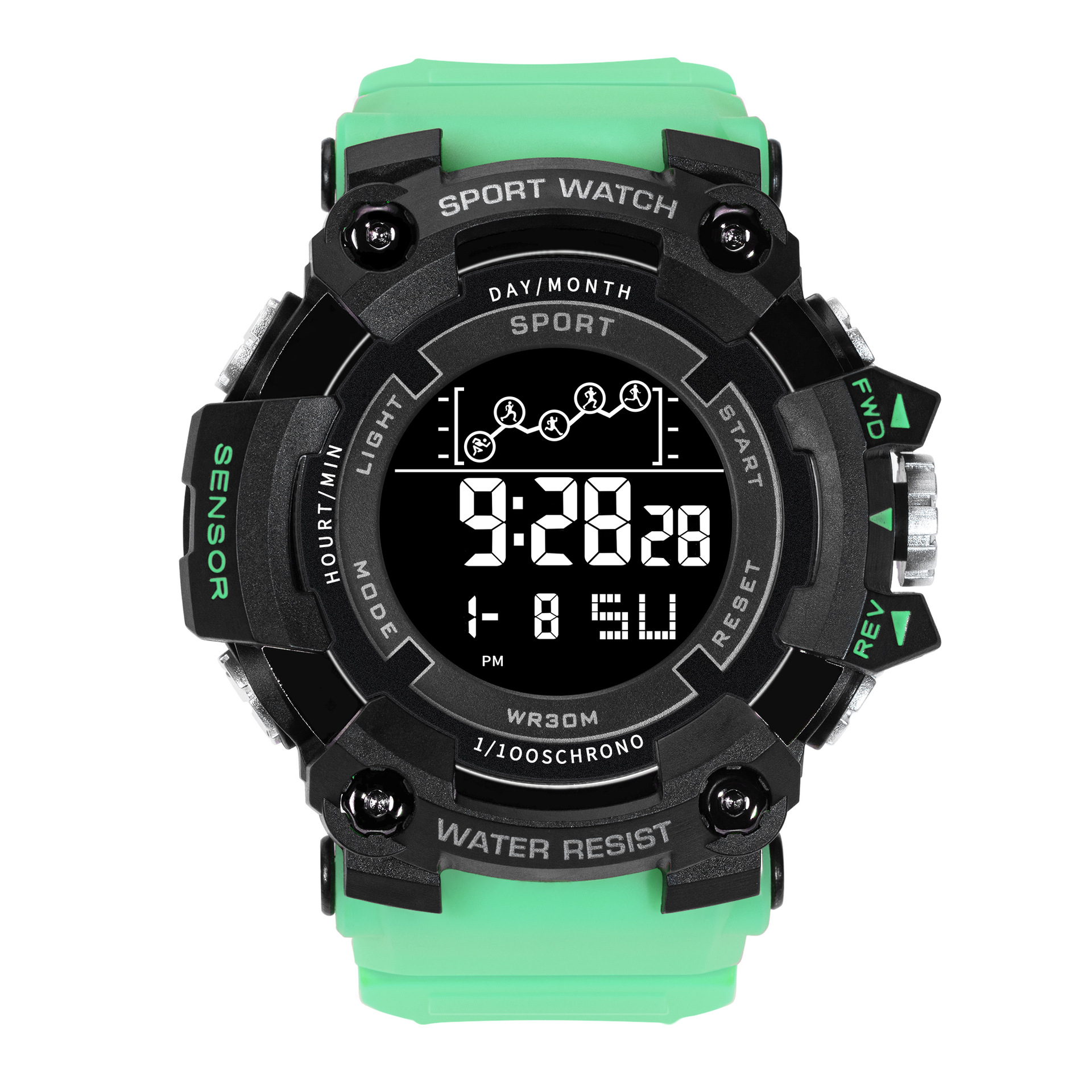 Cross-Border moda versátil multi-funcional reloj electrónico estilo deportivo de los hombres de moda dial grande al por mayor negro Tecnología Reloj