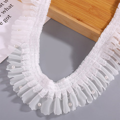 新款白色褶皺雪紡蕾絲釘珠花邊帶手工diy禮服裙邊輔料花邊批發